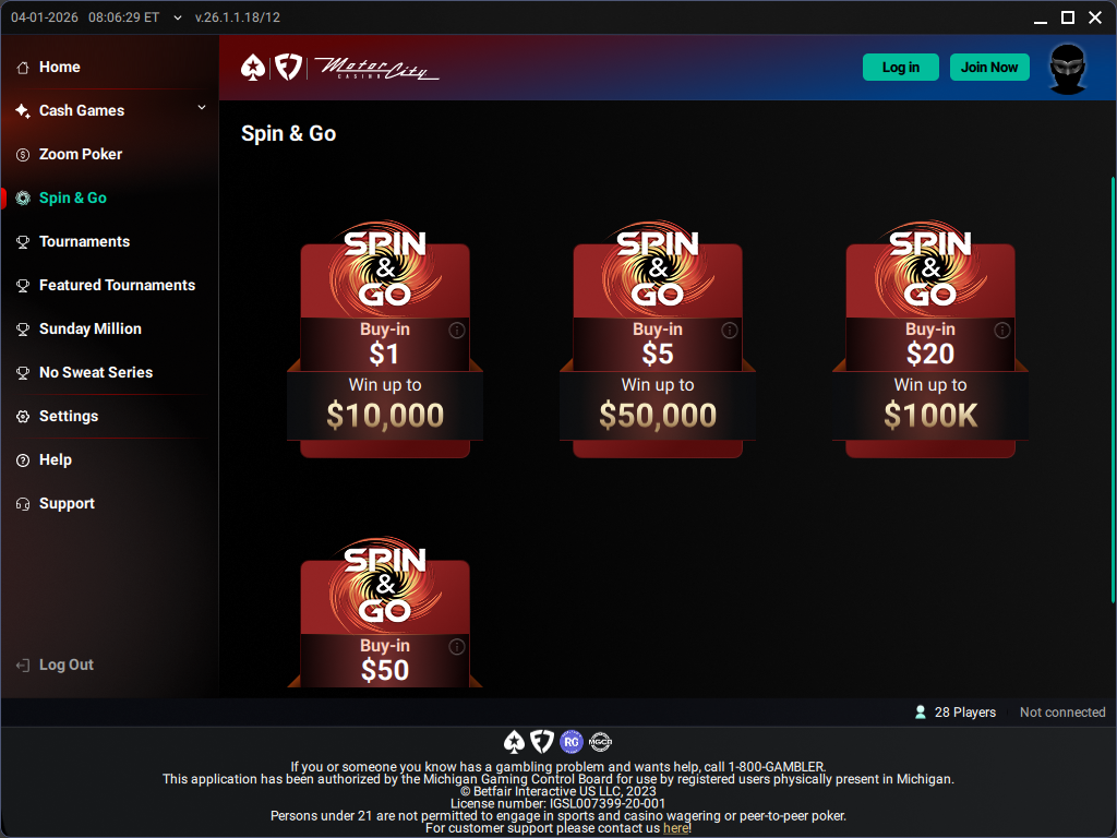 Spin and Go lobby on PokerStars USA